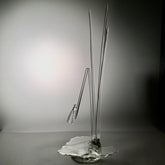 "Serenity Prevails" Blown Art Glass Sculpture of A Damselfly on Tall Grasses Surrounded in Sparkling Water 8Lx8Wx21H