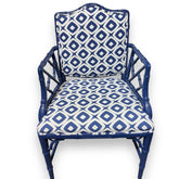 Blue Lacquered Chinoiserie Chippendale Chair w/ Blue & White Upholstery & Back Cushion 37Hx24W