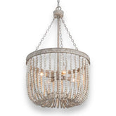 4 Light French Country Distressed Gray & White Beaded Chandelier 15.5Wx27H