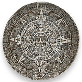 17" Plaster Replica of The Aztec Sun Stone (Aztec Calendar) Carved from Solidified Lava in the late 15th Century Mexica sculpture.