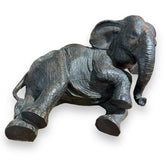 Bronze Elephant Statue Laying Down Leather Base 14lx10Wx7H