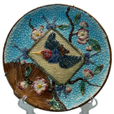 Antique English Majolica Humming Bird w Cherry Blossom Branches Plate 8.5