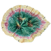Antique Majolica Pink & Green Etruscan Begonia Leaf Dish 9Lx7W