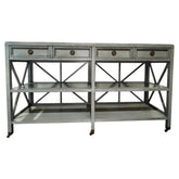 Hickory White Solid Wood Console Table on Brass Casters Custom Color- French Blue Made in USA 60Lx16Wx34H