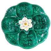 Antique Majolica Green Leaf w/ White Flower Plate 8.5"Dia