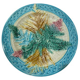 Antique Majolica Blue & Green Basket Weave Plate