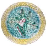 Antique Majolica Yellow & Turquoise Basket Weave Plate 9"Dia