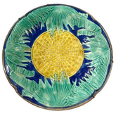 Antique Majolica Palm Tree Leaves & Yellow Basket Weave Plate 9"Dia