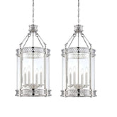 Pair of Savoy House Coronado 4 Light Chrome Pendant Chandeliers 17Wx32H