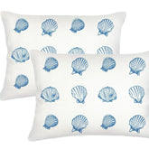 Blue Saltwater Shell Printed Linen Cover w/ Down Pillow14x20 PAIR
