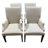 4 Restoration Hardware Hudson Parsons Fabric Dining Arm Chairs Color Dune Performance Textured Two-Tone Linen Fabric Brown Oak Drifted Finish