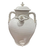 Large White Glazed Lidded Italian Vase w/ Faces Handles & Pouring Spout 11x11x17.5"
