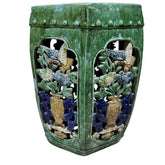 Antique Oriental Hexagonal Majolica Glazed Garden Stool 12Lx12Wx19H