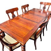 Ethan Allen Dining Set w/ 6 Upholstered Chairs & Protective Pads 82Lx38Wx30H