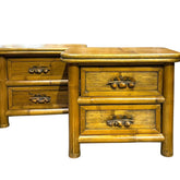 Pair of Bamboo Wicker Two Drawer Chest / Nightstands w/ Banana Leaf Handles 28Lx21Wx24H