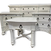 Broyhill 4pc White Lacquered Faux Bamboo Tropical Bedroom Furniture Set including Dresser, Nightstands, Accent Table