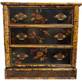 Antique English Chinoiserie Lacquered Bamboo Chest of Drawers w/ Brass Locks & Pulls Decorated w/ Birds & Foliage Motifs 33Lx19Wx33H