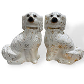 Pair of Ceramic White & Gold Staffordshire Spaniel Dog Figurines 11Lx4Wx13.5H