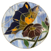 18" Round Butterfly Stained Glass Hanging w/ Chains