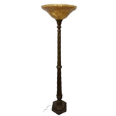 72" Torchiere Floor Lamp w/ Twisted Base & Gold Amber Crackle Glass Shade