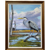 Joe Suroviec Great Blue Heron Original Oil on Canvas, Framed, 44Lx56H