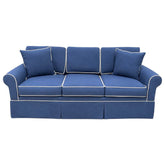 Coastal Blue Sofa w/ White Piping 80Lx36Wx36H