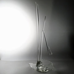 "Serenity Prevails" Blown Art Glass Sculpture of A Damselfly on Tall Grasses Surrounded in Sparkling Water 8Lx8Wx21H