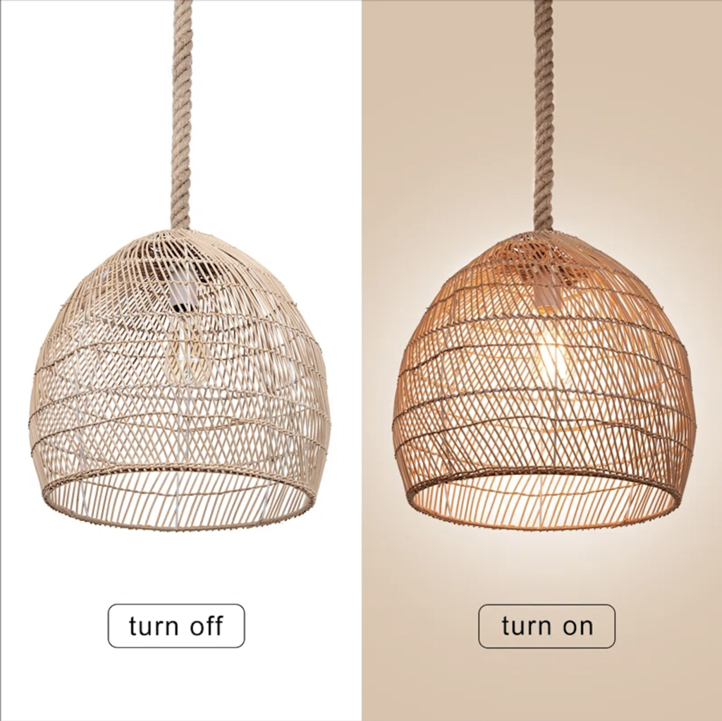 Disalvo Rattan Pendant w/ Rope by Bayou Breeze. 14Hx16.5Wx60H Adjustable Rope Length