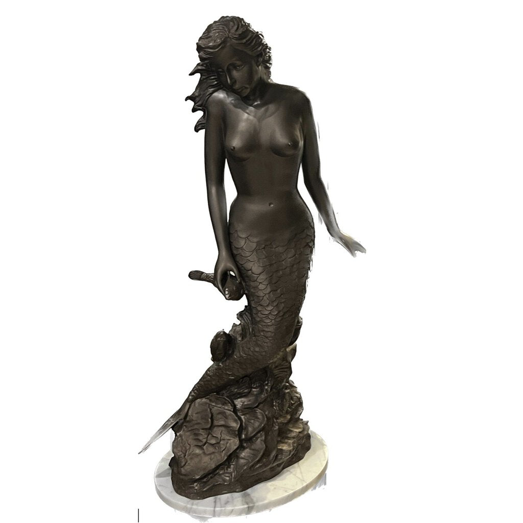 Bronze Mermaid Fish Fountain Statue Signed A. Moreau 16Lx12Wx41H
