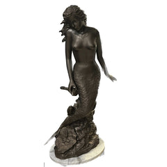 Bronze Mermaid Fish Fountain Statue Signed A. Moreau 16Lx12Wx41H