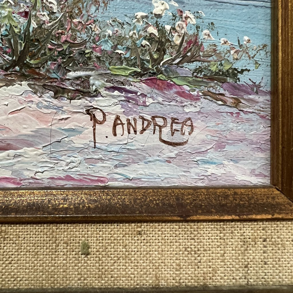 Impressionist Oil Painting of a Victorian Woman Walking by the Seaside Signed: P. Andrea 16x14