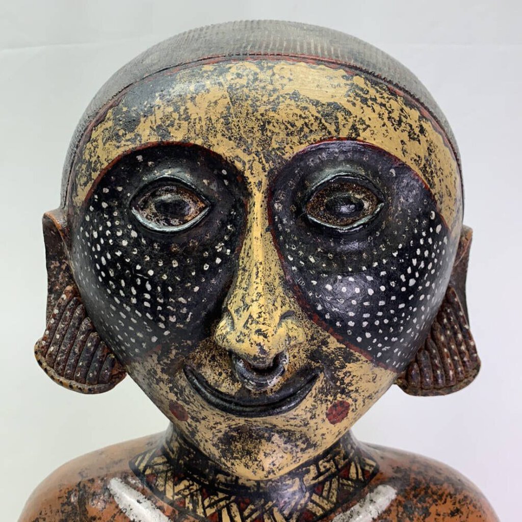 Mesoamerican Aztec Hand-painted Nude Female Kneeling Fertility Terracotta Statue 25 inches tall. Stunning & Heavy Piece. Old Piece, Repair on leg.