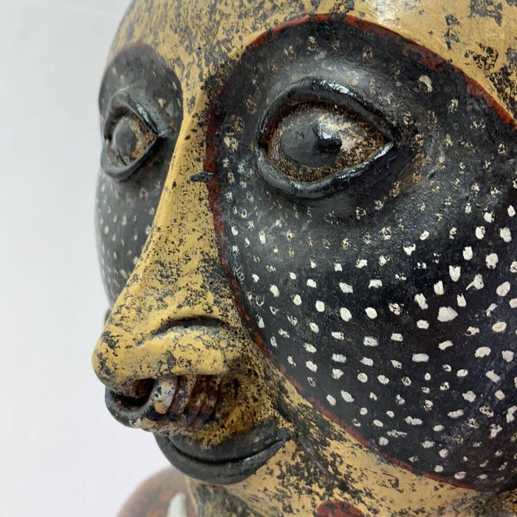 Mesoamerican Aztec Hand-painted Nude Female Kneeling Fertility Terracotta Statue 25 inches tall. Stunning & Heavy Piece. Old Piece, Repair on leg.