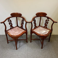 Hand-carved Oriental Rose Wood Chairs w/ Marble Seats