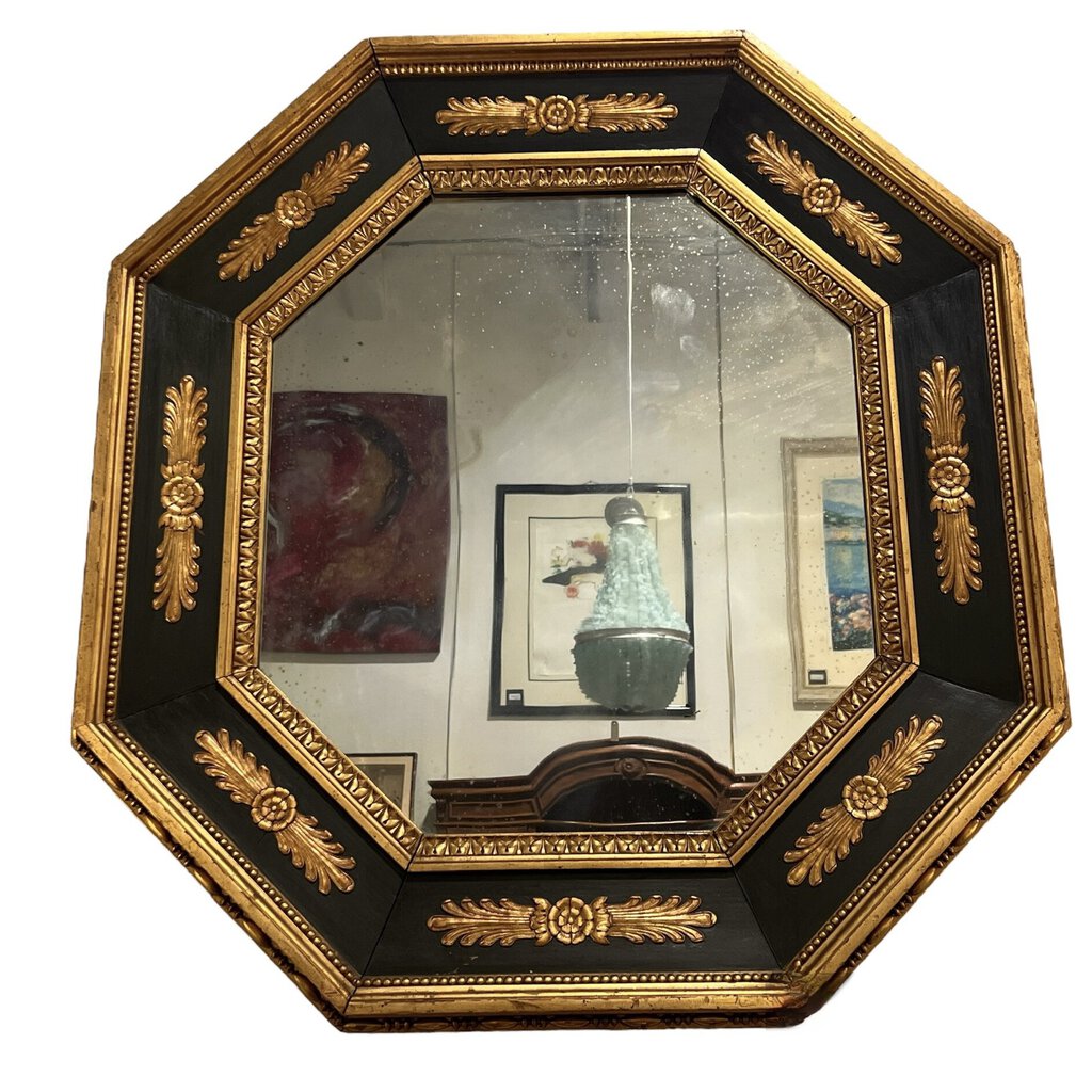 Baroque Style Antique Octagonal Mirror w/ Carved Gilded Motif. 32"x35"