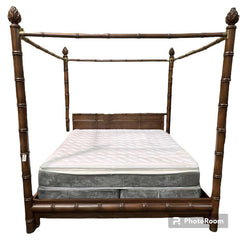 Baker Furniture West Indies Bamboo Style Wood Canopy King Sized Bed L86"W88"H93"
