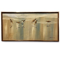 Mid-Century Seascape Ocean Shore Sand Piper Birds by: Herman Biemann (1930-2015) 31"x16"