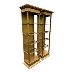 Pair of Mid-Century Hollywood Regency Gold Lighted Etagere Shelves 22Lx14Wx71H