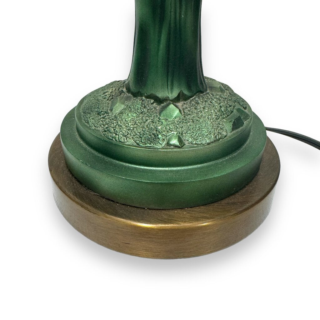 Pair of Gold & Green Palm Tree Table Lamps w/ Black/Gold Shades 33" tall