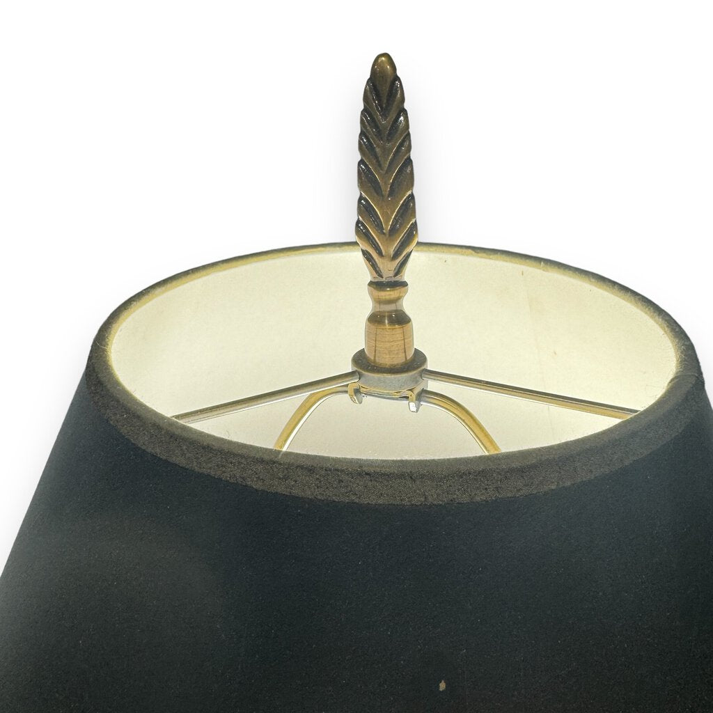 Pair of Gold & Green Palm Tree Table Lamps w/ Black/Gold Shades 33" tall