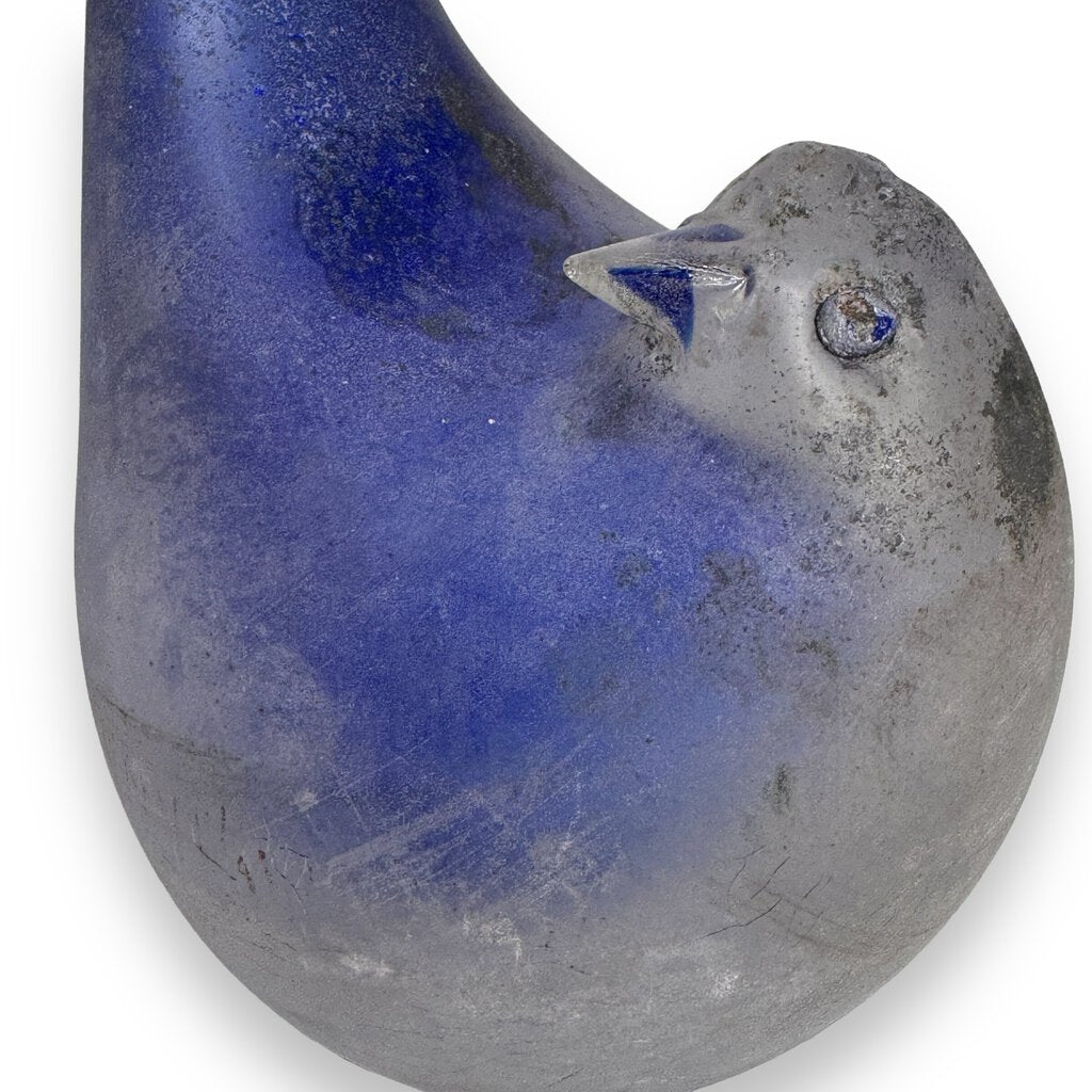 MCM Murano Glass Bird Vase in Cobalt Blue "Scavo" Finish by Vetreria Gino Cenedese, Antonio Da Ros. Signed w/ Original Inventory Stickers 12" tall Venice, Italy