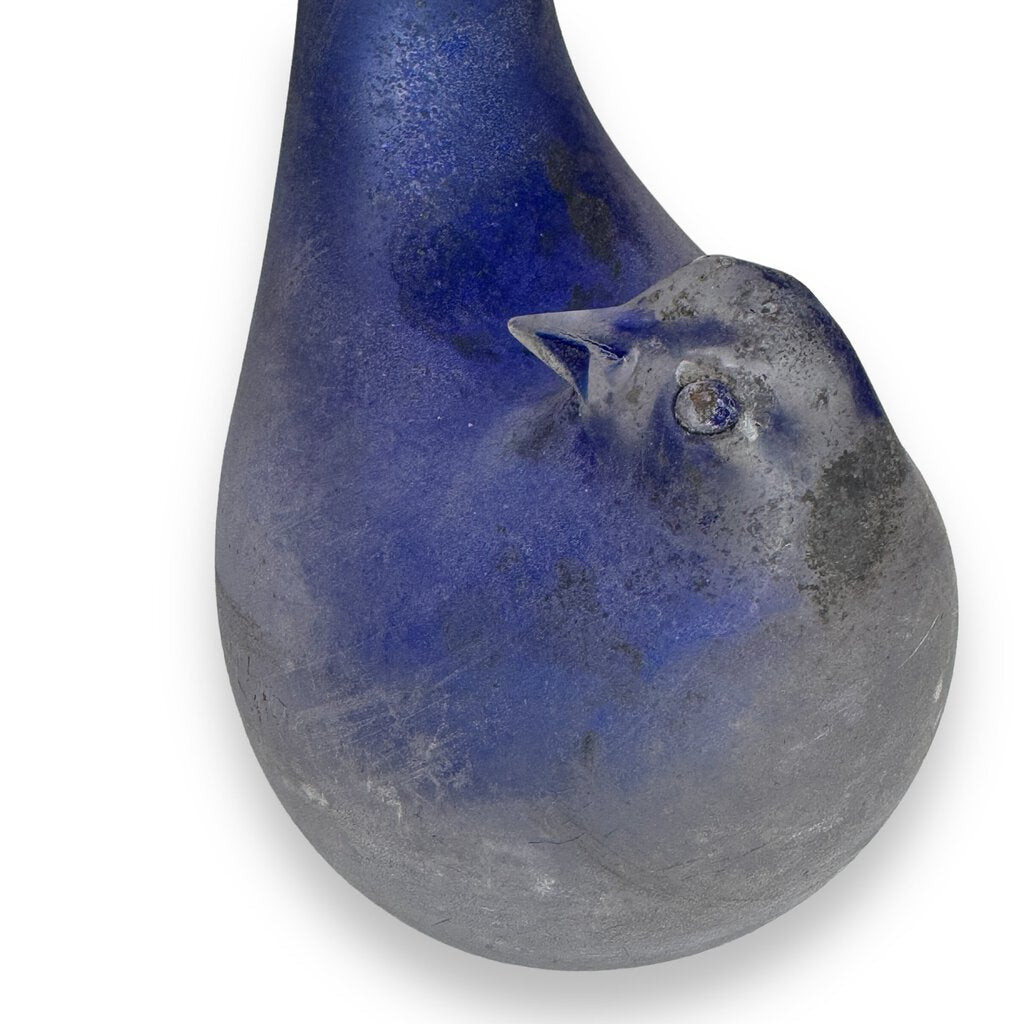 MCM Murano Glass Bird Vase in Cobalt Blue "Scavo" Finish by Vetreria Gino Cenedese, Antonio Da Ros. Signed w/ Original Inventory Stickers 12" tall Venice, Italy