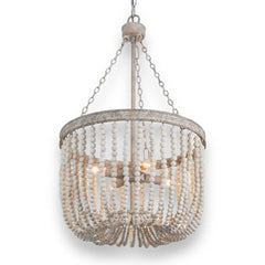 4 Light French Country Distressed Gray & White Beaded Chandelier 15.5Wx27H