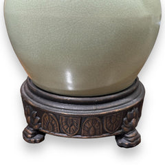 Pair of Sedgefield Celadon Glazed Asian Urn Lamps by Adams 29" tlall