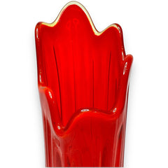 Mid-Century Modern Retro Red Amberina Viking Swung Glass Vase 19.5" tall