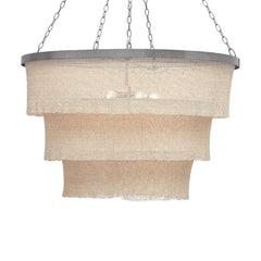 Made Goods Patricia Oval Chandelier w/ Silver Iron Ring & 3 Tier 5 Light Woven Coco Bead Sleeves 30Wx62H