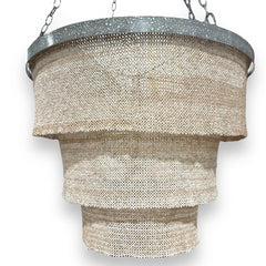 Made Goods Patricia Oval Chandelier w/ Silver Iron Ring & 3 Tier 5 Light Woven Coco Bead Sleeves 30Wx62H