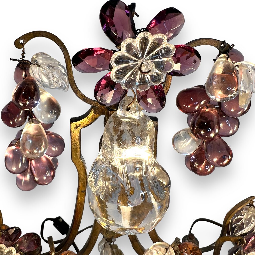 Pair of Maison Bagues Bronze Lamps / Girandoles w/ Murano Crystal Fruits 15" tall