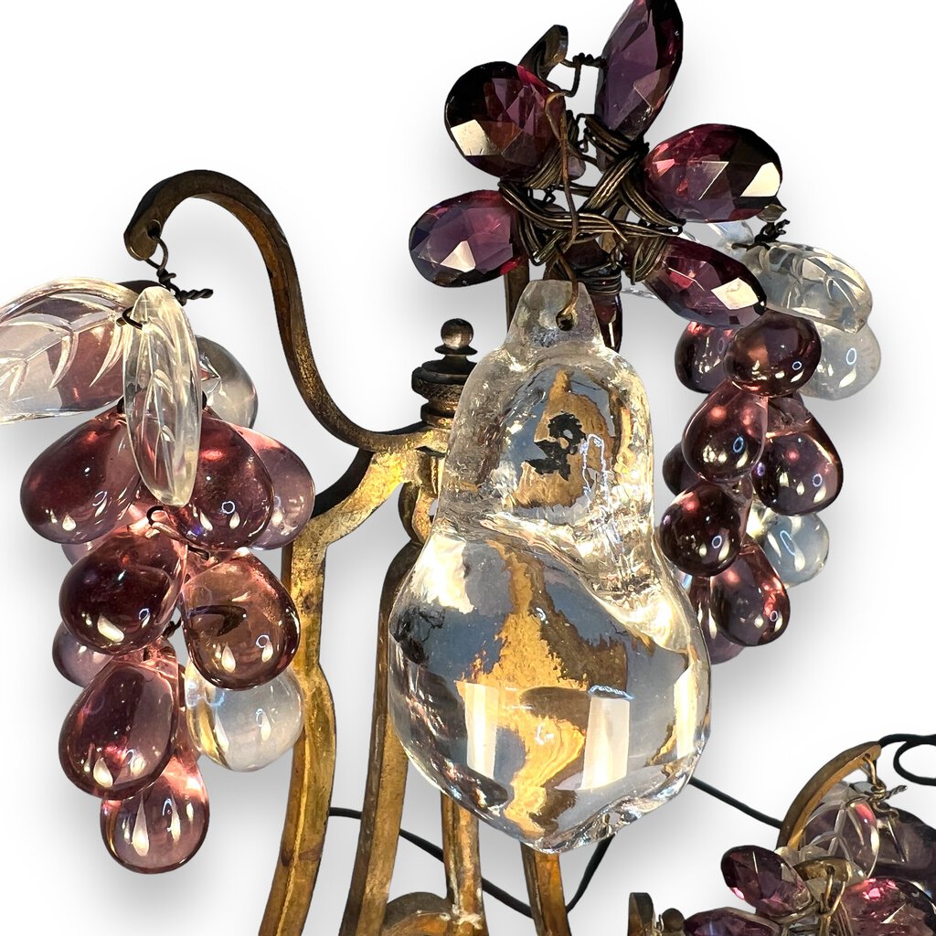 Pair of Maison Bagues Bronze Lamps / Girandoles w/ Murano Crystal Fruits 15" tall