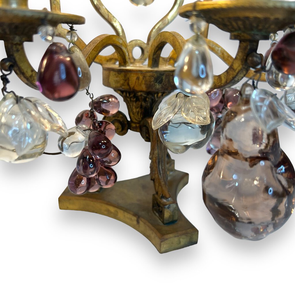Pair of Maison Bagues Bronze Lamps / Girandoles w/ Murano Crystal Fruits 15" tall